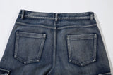 DAXUEN faded blue cargo jeans with barbed wire embroidery