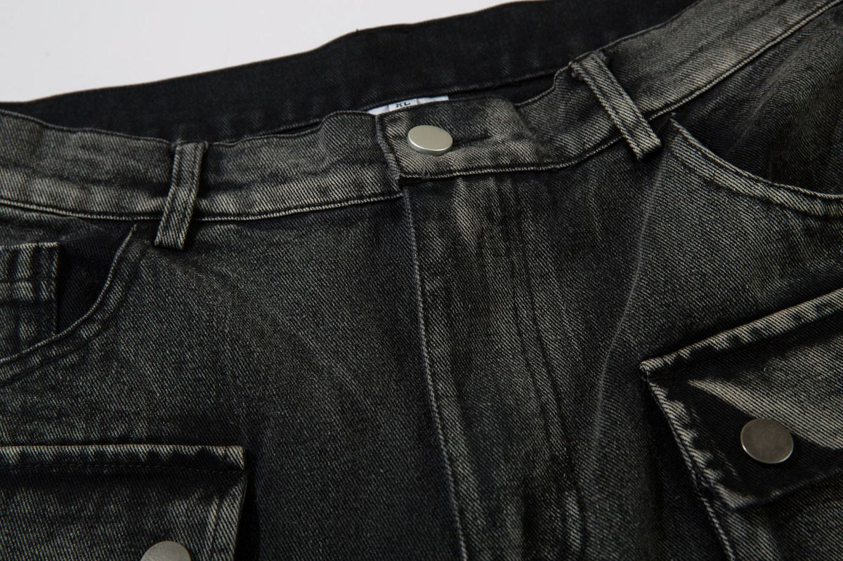 DAXUEN faded blue cargo jeans with barbed wire embroidery