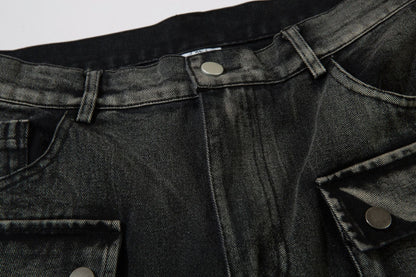 DAXUEN faded blue cargo jeans with barbed wire embroidery