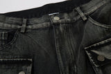 DAXUEN faded blue cargo jeans with barbed wire embroidery