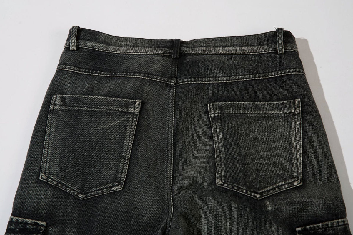 DAXUEN faded blue cargo jeans with barbed wire embroidery