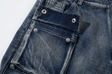 DAXUEN faded blue cargo jeans with barbed wire embroidery