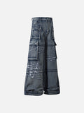 Barbed Wire Embroidery Wide-Leg Cargo Jeans