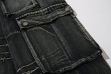 DAXUEN faded blue cargo jeans with barbed wire embroidery