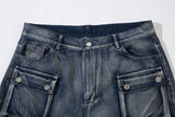 DAXUEN faded blue cargo jeans with barbed wire embroidery
