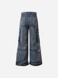 DAXUEN faded blue cargo jeans with barbed wire embroidery