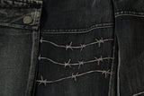 DAXUEN faded blue cargo jeans with barbed wire embroidery
