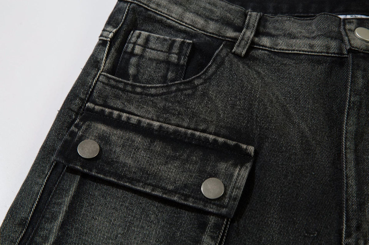 DAXUEN faded blue cargo jeans with barbed wire embroidery