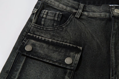 DAXUEN faded blue cargo jeans with barbed wire embroidery