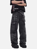 DAXUEN faded blue cargo jeans with barbed wire embroidery