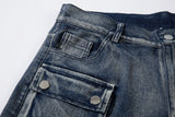 DAXUEN faded blue cargo jeans with barbed wire embroidery