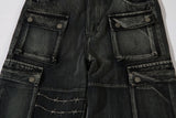 DAXUEN faded blue cargo jeans with barbed wire embroidery