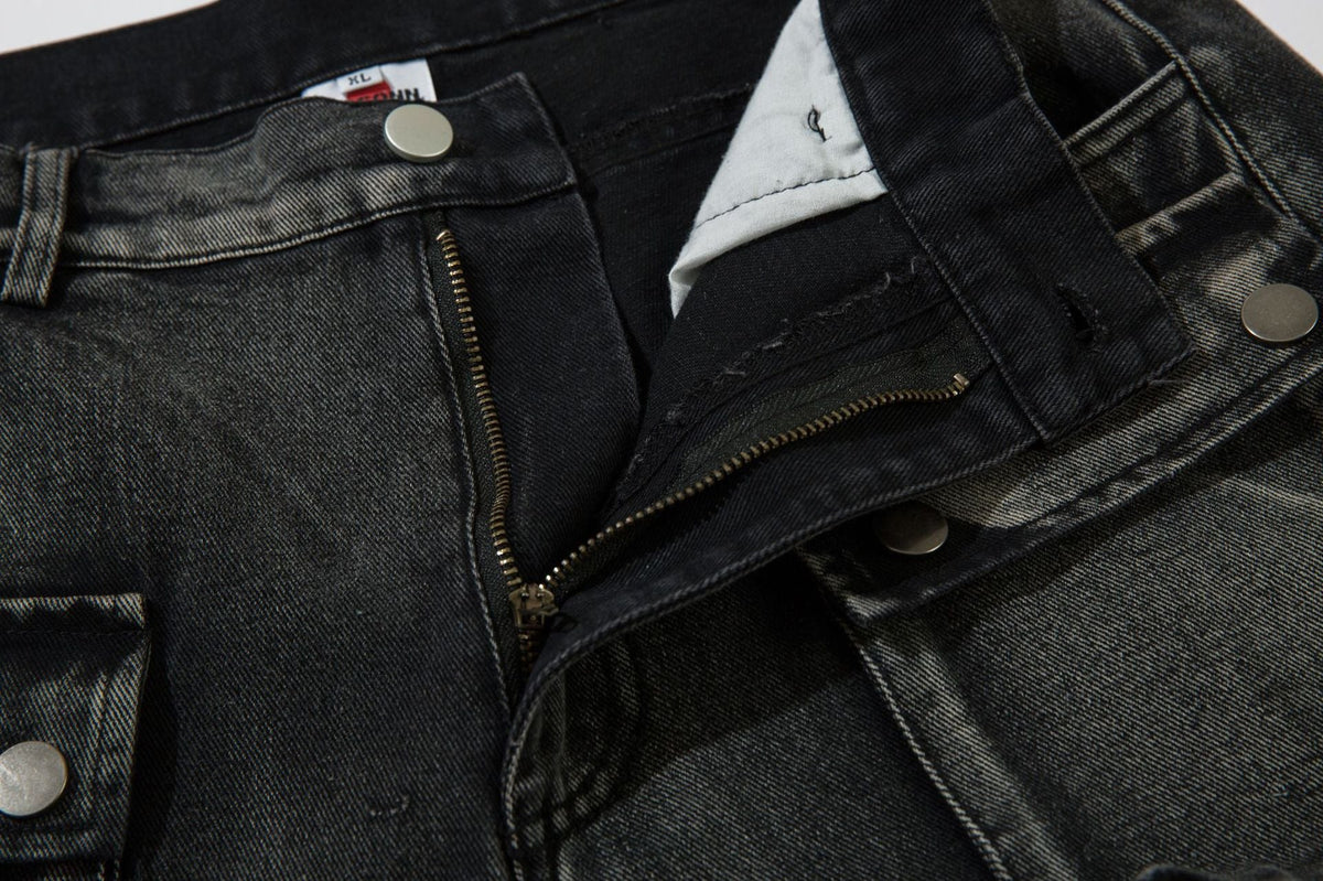 DAXUEN faded blue cargo jeans with barbed wire embroidery