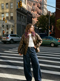 DAXUEN dark blue barrel-leg denim jeans — model photo