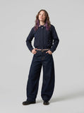 DAXUEN dark blue barrel-leg denim jeans — model photo