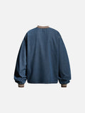 DAXUEN washed blue denim baseball-embroidered pullover shirt