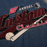 DAXUEN washed blue denim baseball-embroidered pullover shirt