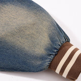 DAXUEN washed blue denim baseball-embroidered pullover shirt