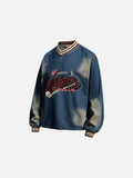 DAXUEN washed blue denim baseball-embroidered pullover shirt