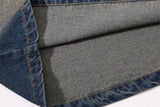 DAXUEN washed blue denim baseball-embroidered pullover shirt