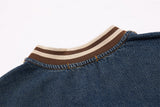 DAXUEN washed blue denim baseball-embroidered pullover shirt