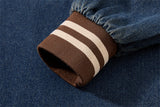 DAXUEN washed blue denim baseball-embroidered pullover shirt