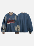 DAXUEN washed blue denim baseball-embroidered pullover shirt