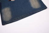 DAXUEN washed blue denim baseball-embroidered pullover shirt
