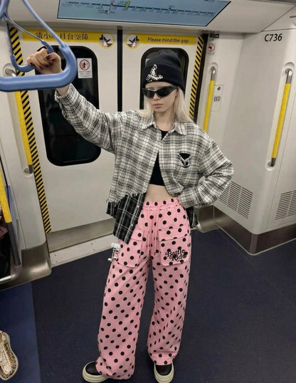 DAXUEN Wide-leg casual pants with polka dot print — model photo