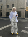 DAXUEN Wide-leg casual pants with polka dot print — model photo