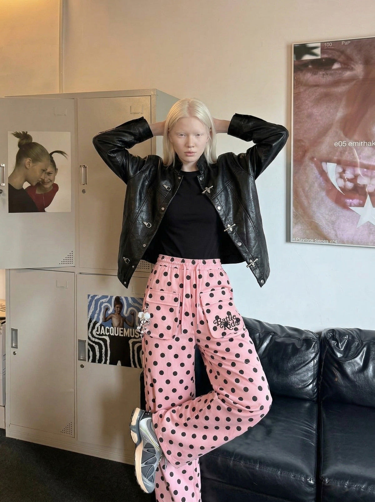 DAXUEN Wide-leg casual pants with polka dot print — model photo