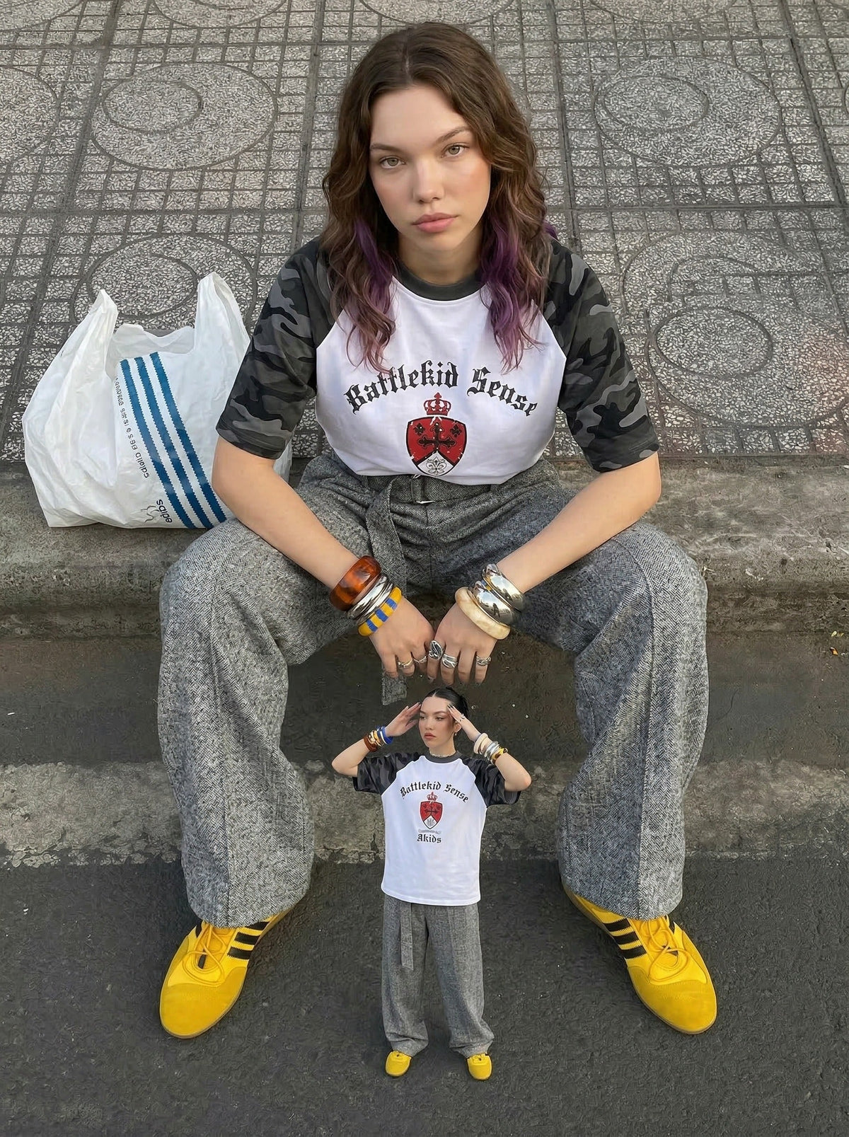 DAXUEN Battlekid Camouflage Raglan T-Shirt — model photo