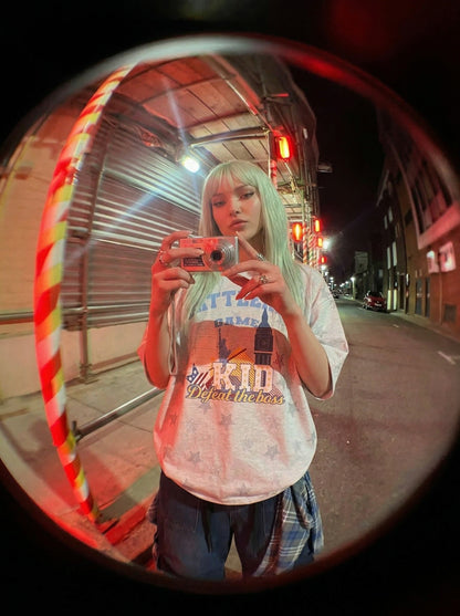 DAXUEN Oversized distressed star print t-shirt — model photo