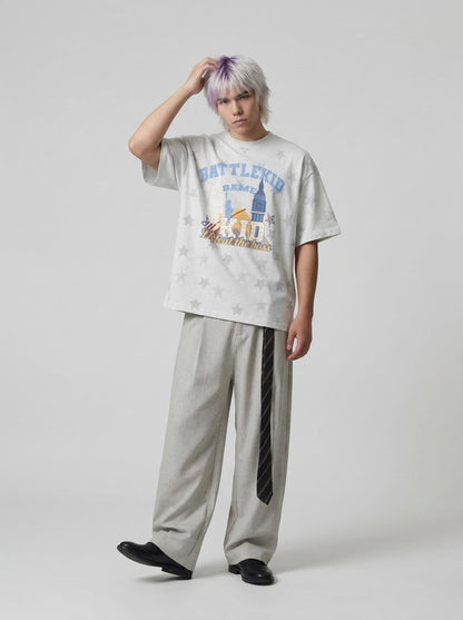 DAXUEN Oversized distressed star print t-shirt — model photo