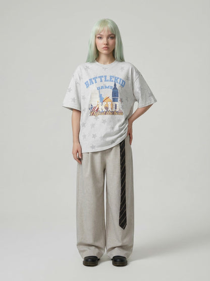 DAXUEN Oversized distressed star print t-shirt — model photo