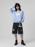 DAXUEN Embroidered wide-leg denim culottes — model photo