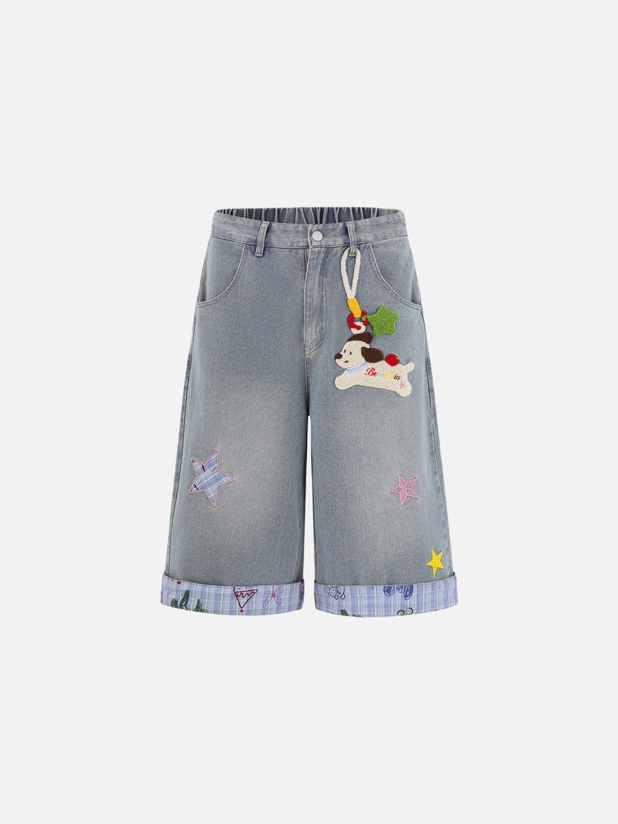 DAXUEN Embroidered wide-leg denim culottes