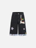 DAXUEN Embroidered wide-leg denim culottes