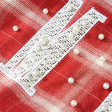 DAXUEN plaid shirt with beaded letter embroidery