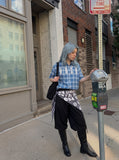 DAXUEN plaid shirt with beaded letter embroidery — model photo