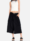 DAXUEN beige and black wide-leg cargo shorts