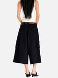 DAXUEN beige and black wide-leg cargo shorts
