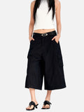 DAXUEN beige and black wide-leg cargo shorts