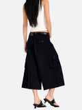 DAXUEN beige and black wide-leg cargo shorts