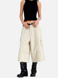 DAXUEN beige and black wide-leg cargo shorts