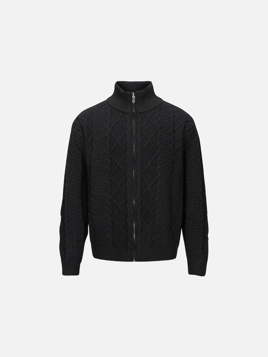 Beige Cable Knit Full-Zip Cardigan Sweater