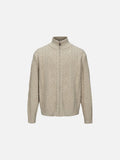 Beige Cable Knit Full-Zip Cardigan Sweater