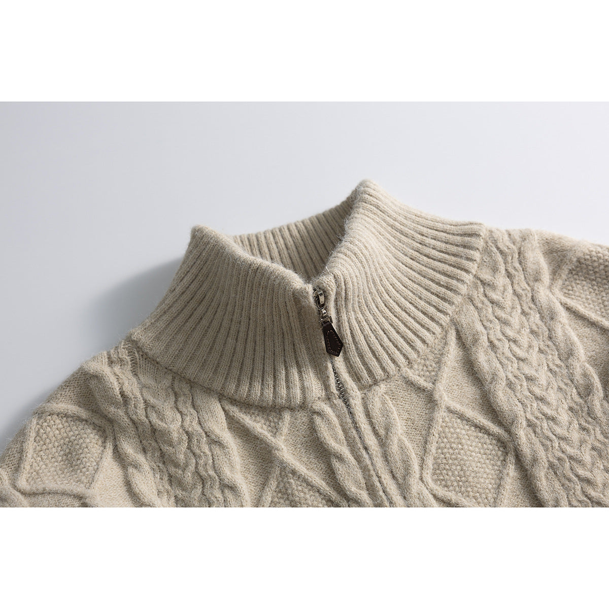 DAXUEN beige cable knit full-zip cardigan sweater