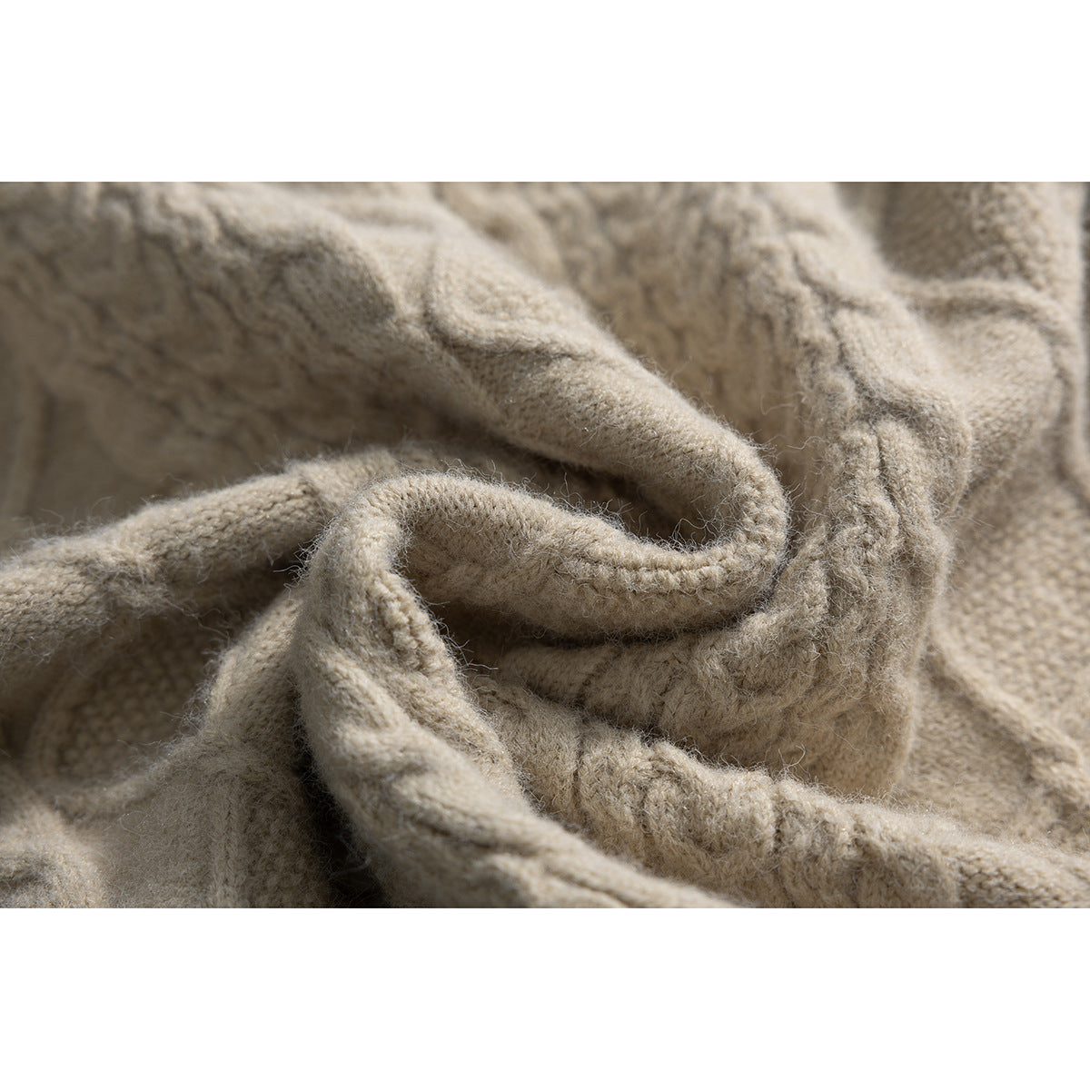 DAXUEN beige cable knit full-zip cardigan sweater