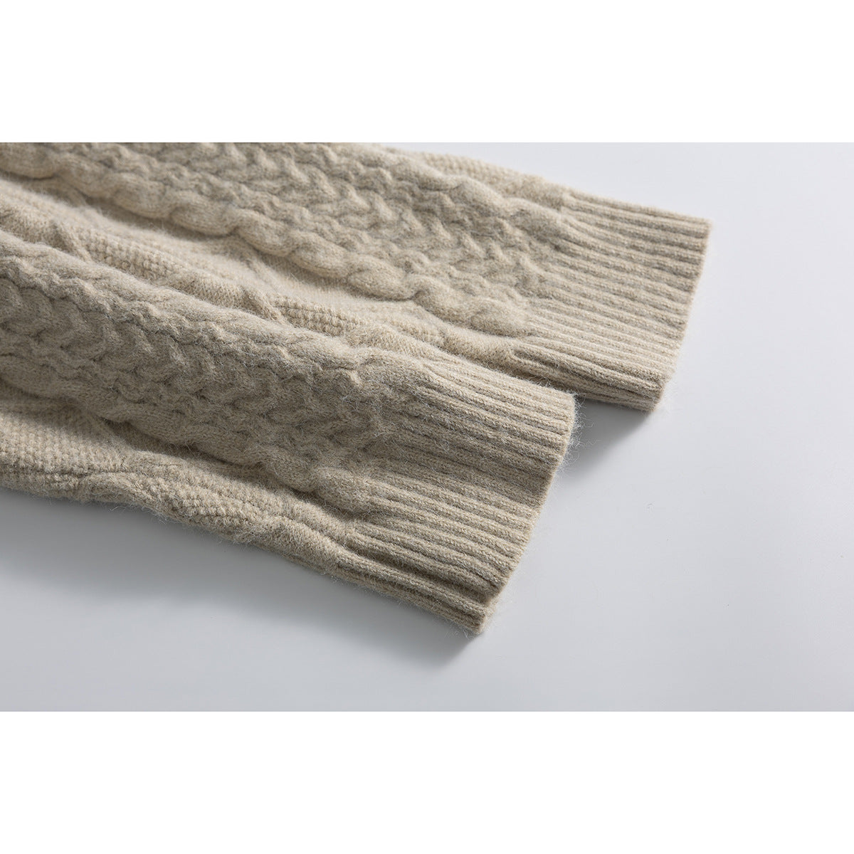 DAXUEN beige cable knit full-zip cardigan sweater